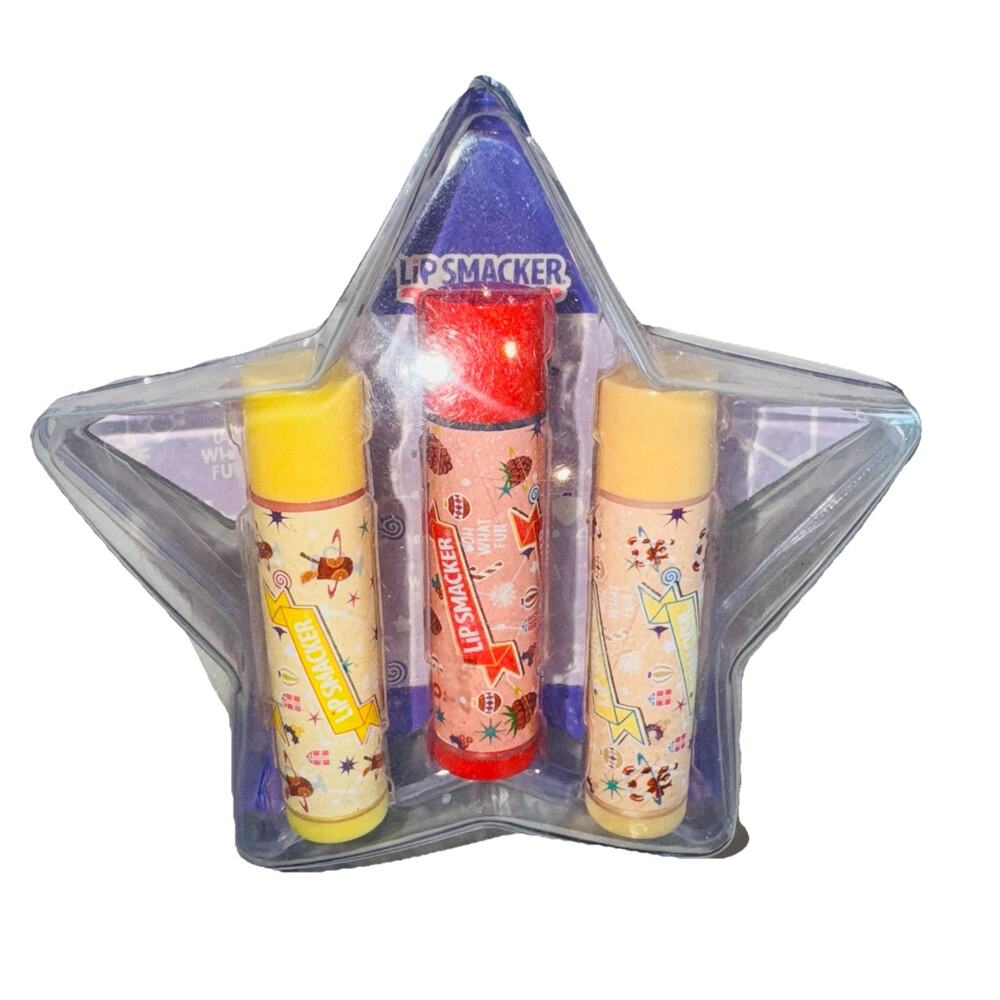 NEW Lipsmackers 3 Holiday‎ Lip Balms Punch Jolly Raspberry Peppermint Ornament